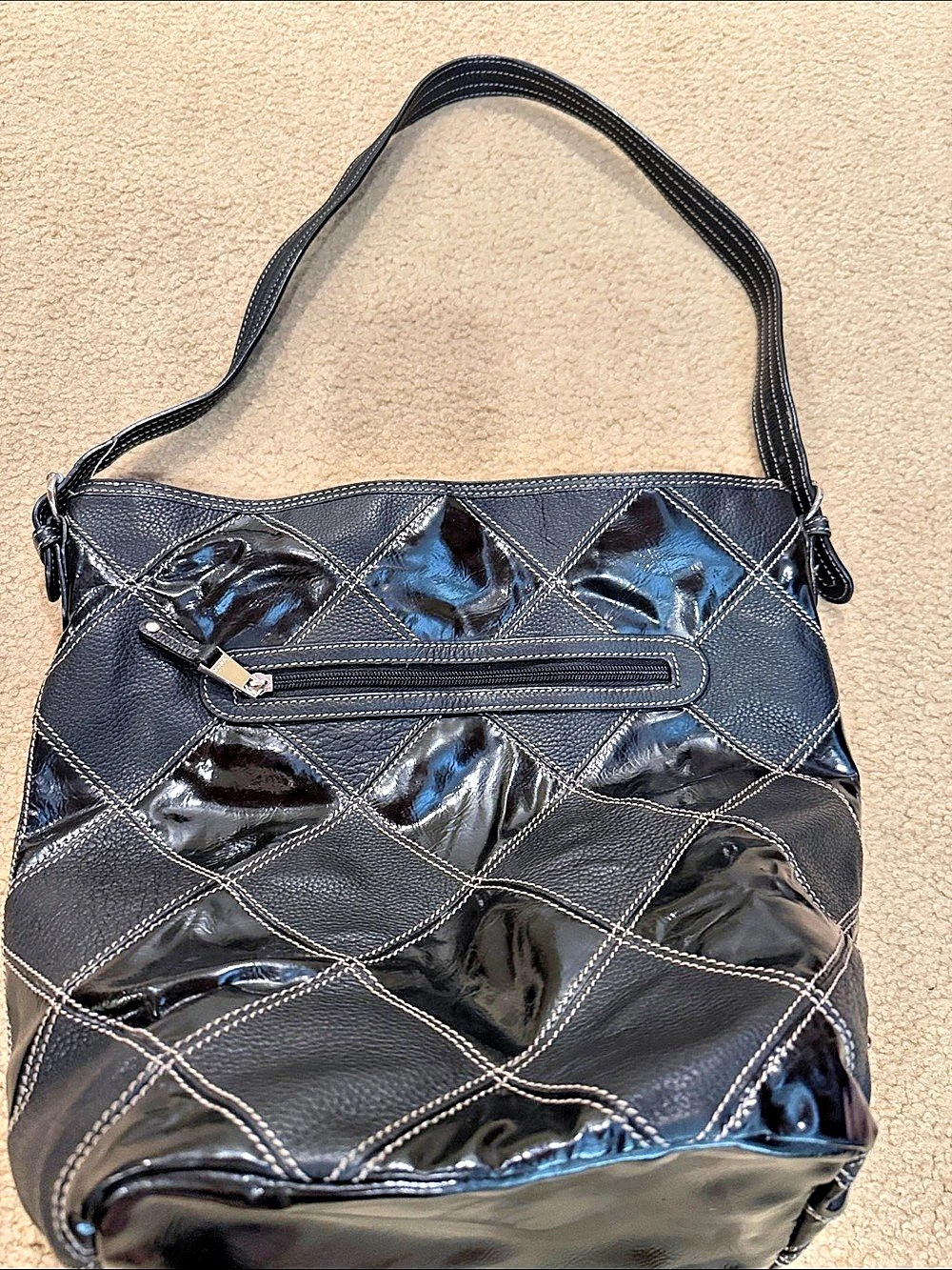 Tignanello Black Leather Geometric Shoulder Bag